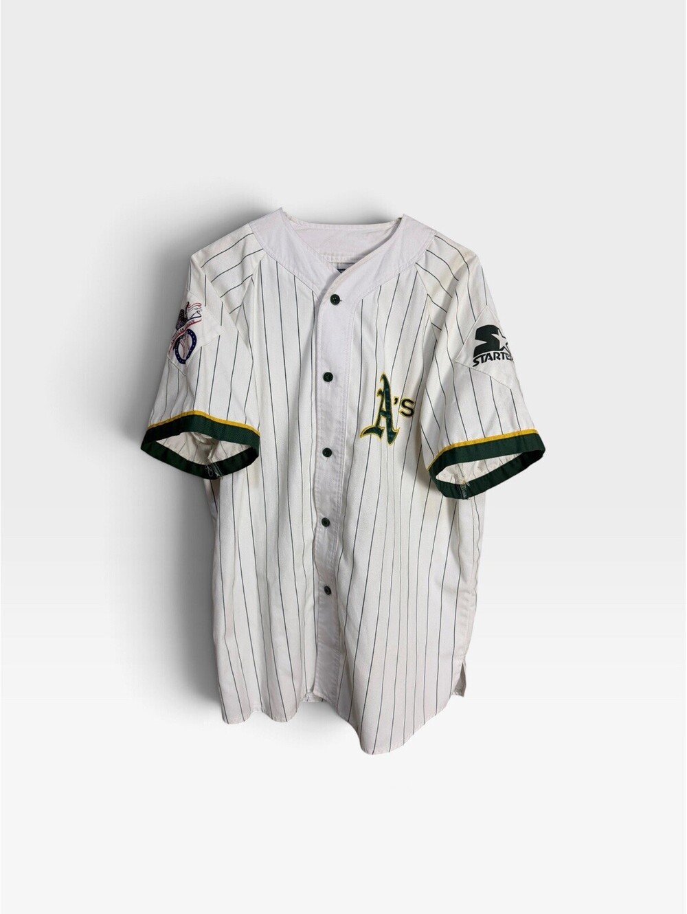 Vintage 90s Starter Oakland A’s Jersey XL 2Pac Tupac Style Pinstripe MLB